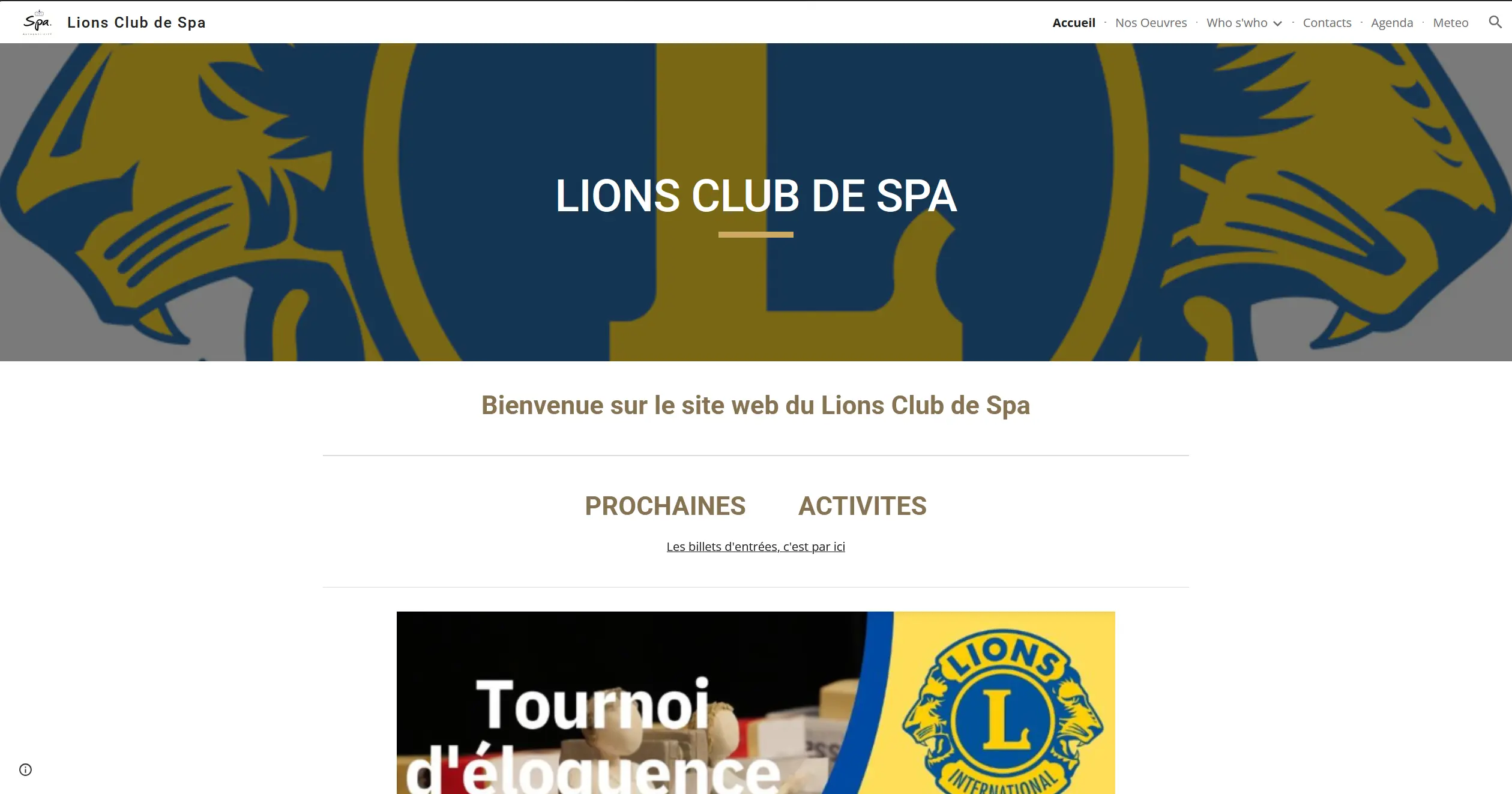 Ancienne page d'accueil du site du Lions Club de Spa