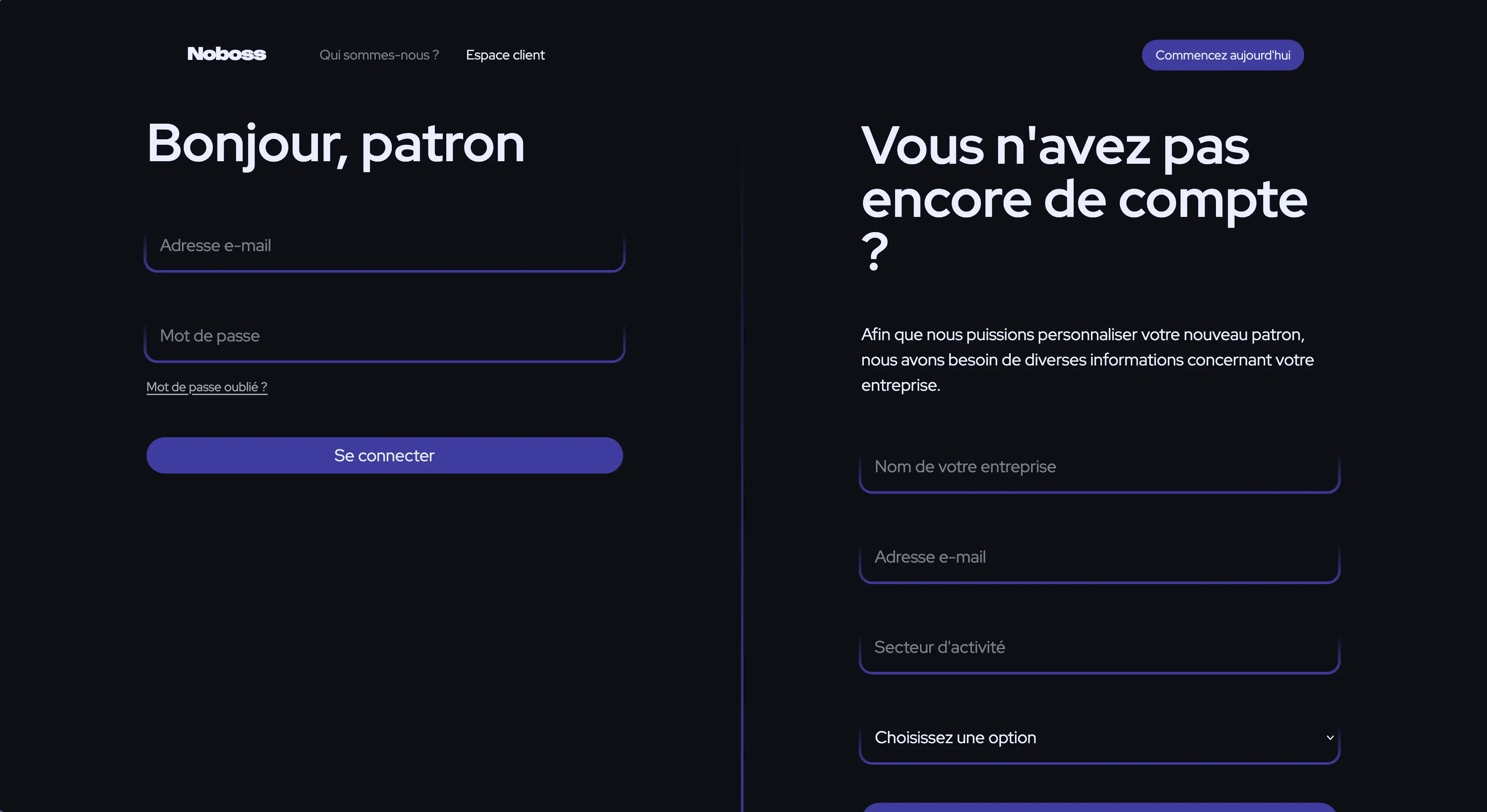 Page de connexion pour les clients