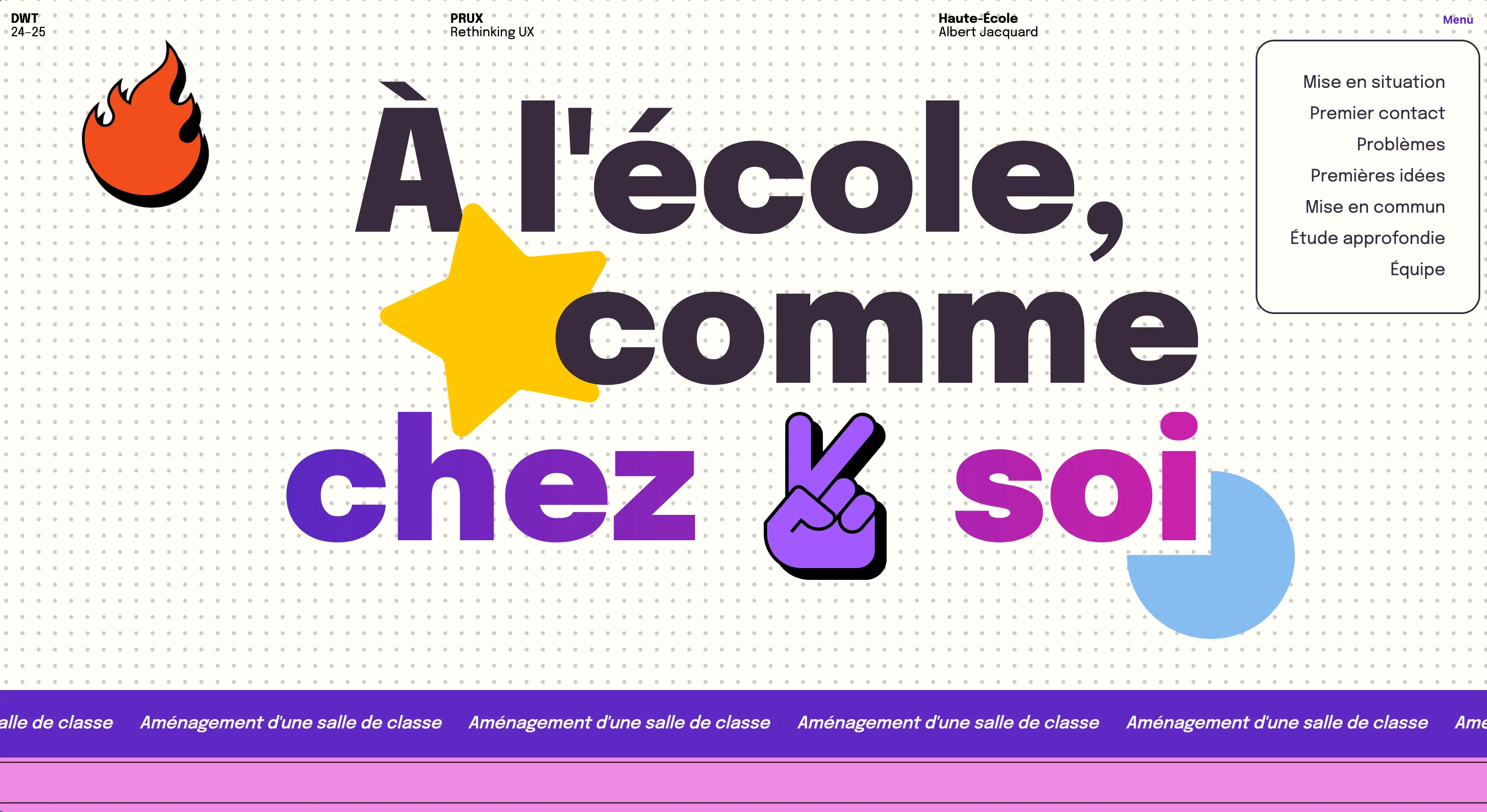 Section hero avec le menu de navigation